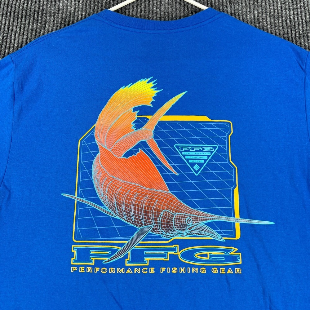 Columbia PFG‎ Shirt Mens Large Blue Short Sleeve Fishing Outdoor Casual New